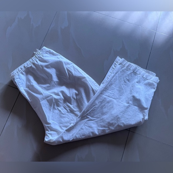 EILEEN FISHER Pants Cotton Stretch Twill Wide Cropped Side Zip White Size M - Picture 14 of 16